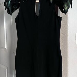 Chic Black Dress with Feather Accents Mini